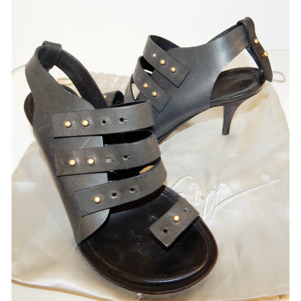 Giuseppe Zanotti Thakoon Black Leather Strappy Gladiator Open Toe Heels 37 6.5M